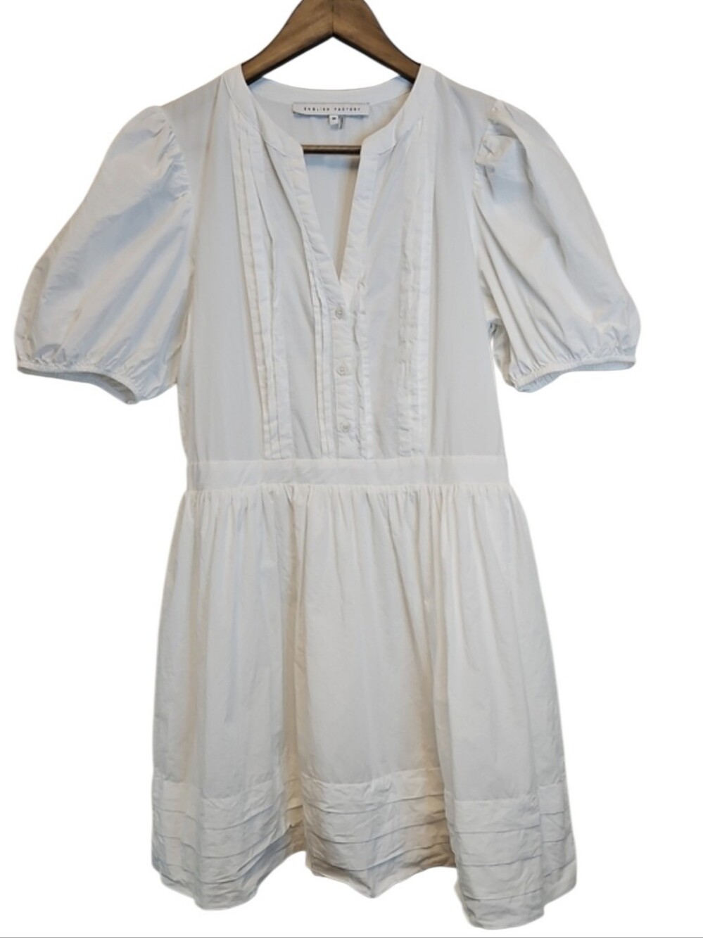 English Factory White Puff-Sleeve 100% Cotton Mini Dress Size Medium